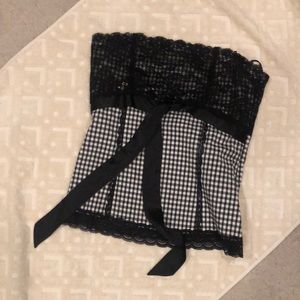 Guess jeans vintage black white check and lace bustier